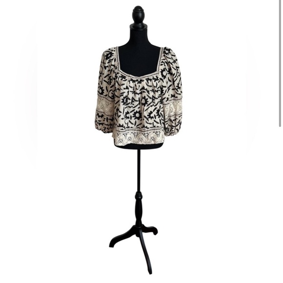 Christian Siriano Women's NY Boho Blouse -Black & White-Size Large - Picture 2 of 7
